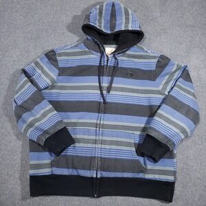 Ocean Pacific Hoodie Mens XL Blue Grey Full Zip Striped Sherpa Lined Y2K Vintage